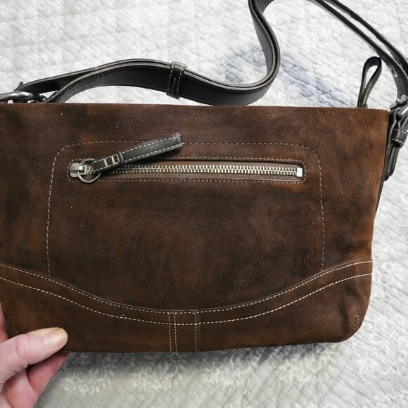 COACH Brown Suede East West Duffel Shoulder Bag F11514 - Picture 2 of 10